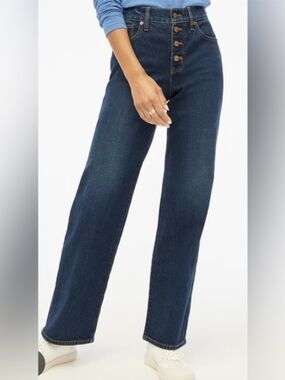 J. Crew Curvy Full Length Wide Leg Jean Button Fly Dark Wash Size 31 Tall